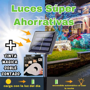 NUEVAS LUCES NAVIDEÑAS CON PANEL SOLAR + CINTA MAGICA DOBLE CONTACTO